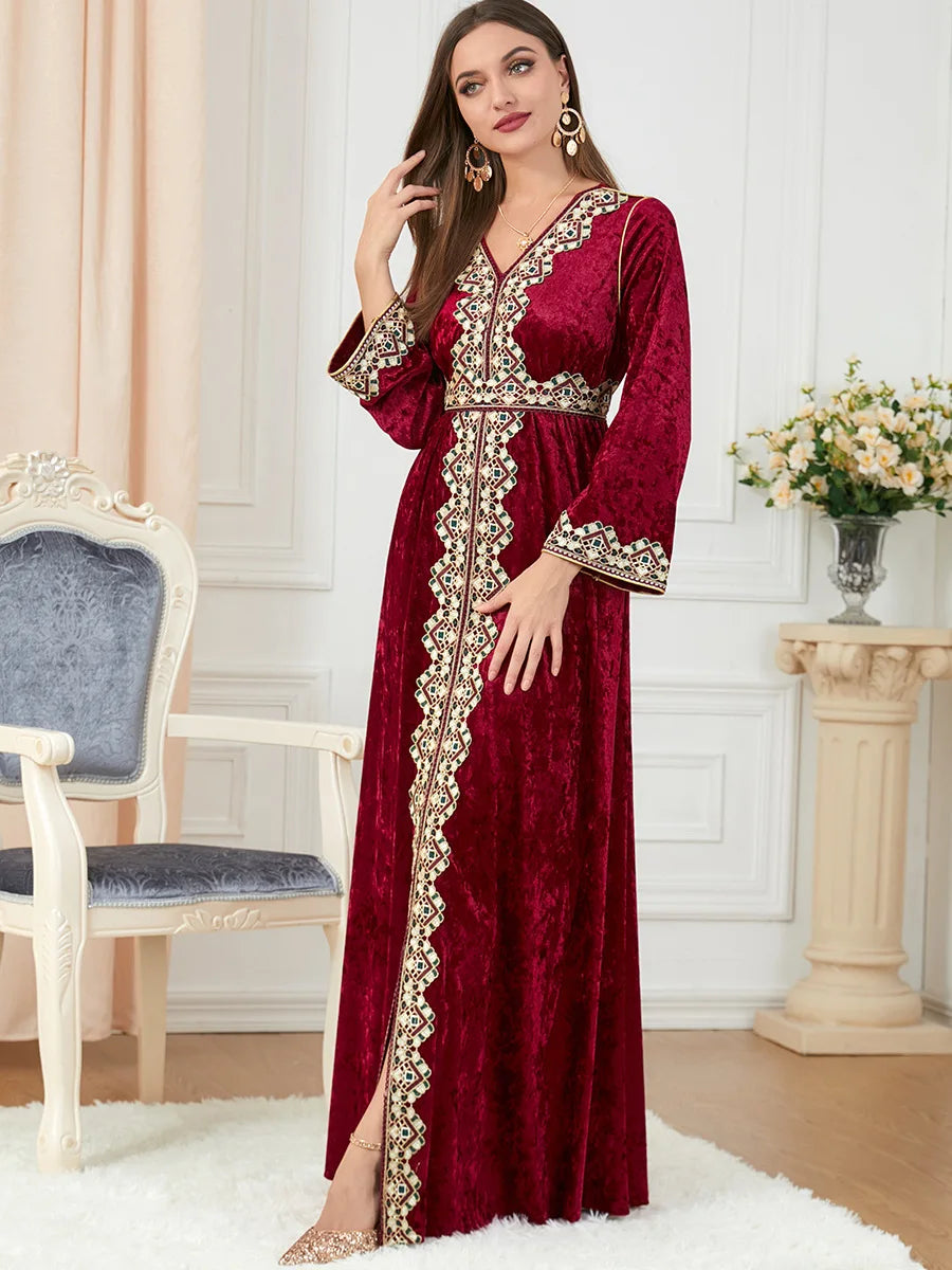 Dubai velvet dress women long dresses clothing turkey arabic dress