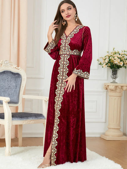 Dubai velvet dress women long dresses clothing turkey arabic dress