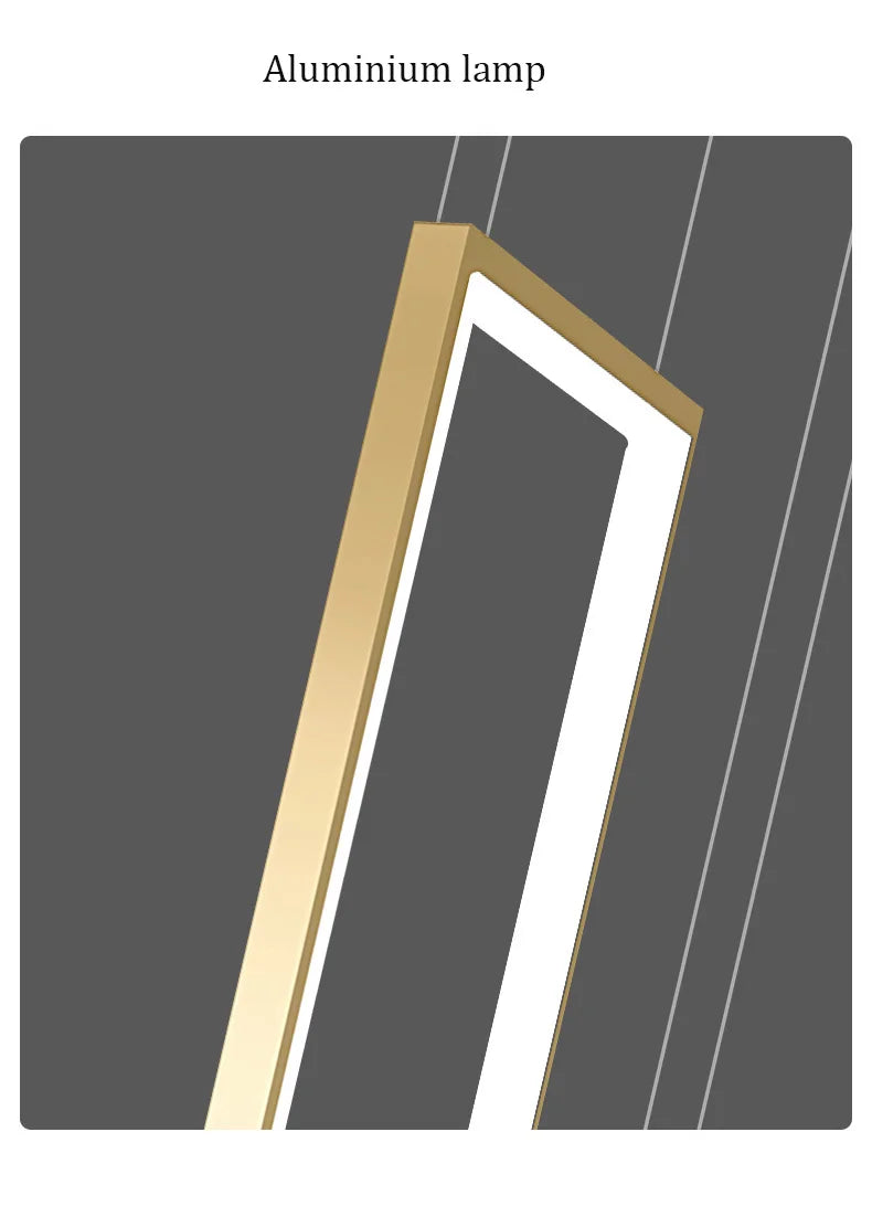 modern led pendant light, minimalist rectangular chandelier, black/gold, for staircases and living rooms