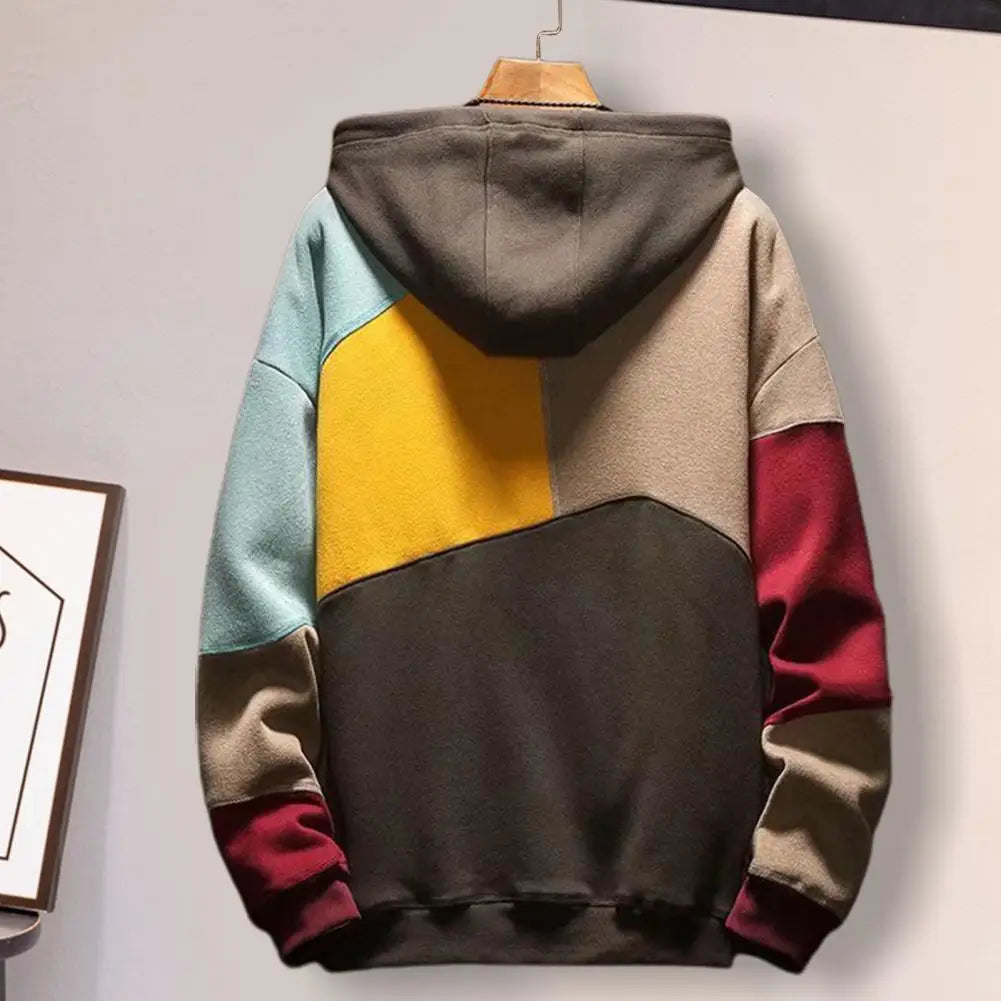 Men Autumn Hoodie Color Matching Thin  Hooded Long Sleeves  Hoodie Men