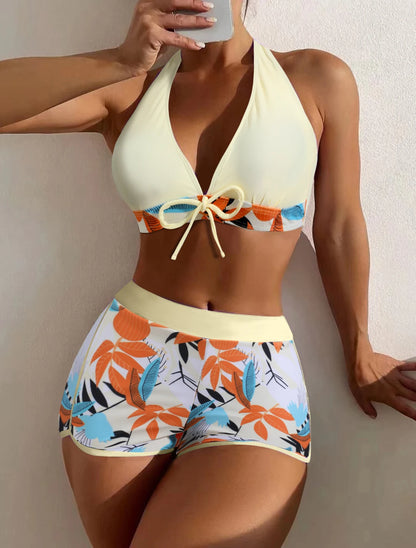 Bikini set short swimsuit women high waist swimwear printed beachwear