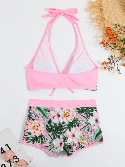 Bikini set short swimsuit women high waist swimwear printed beachwear