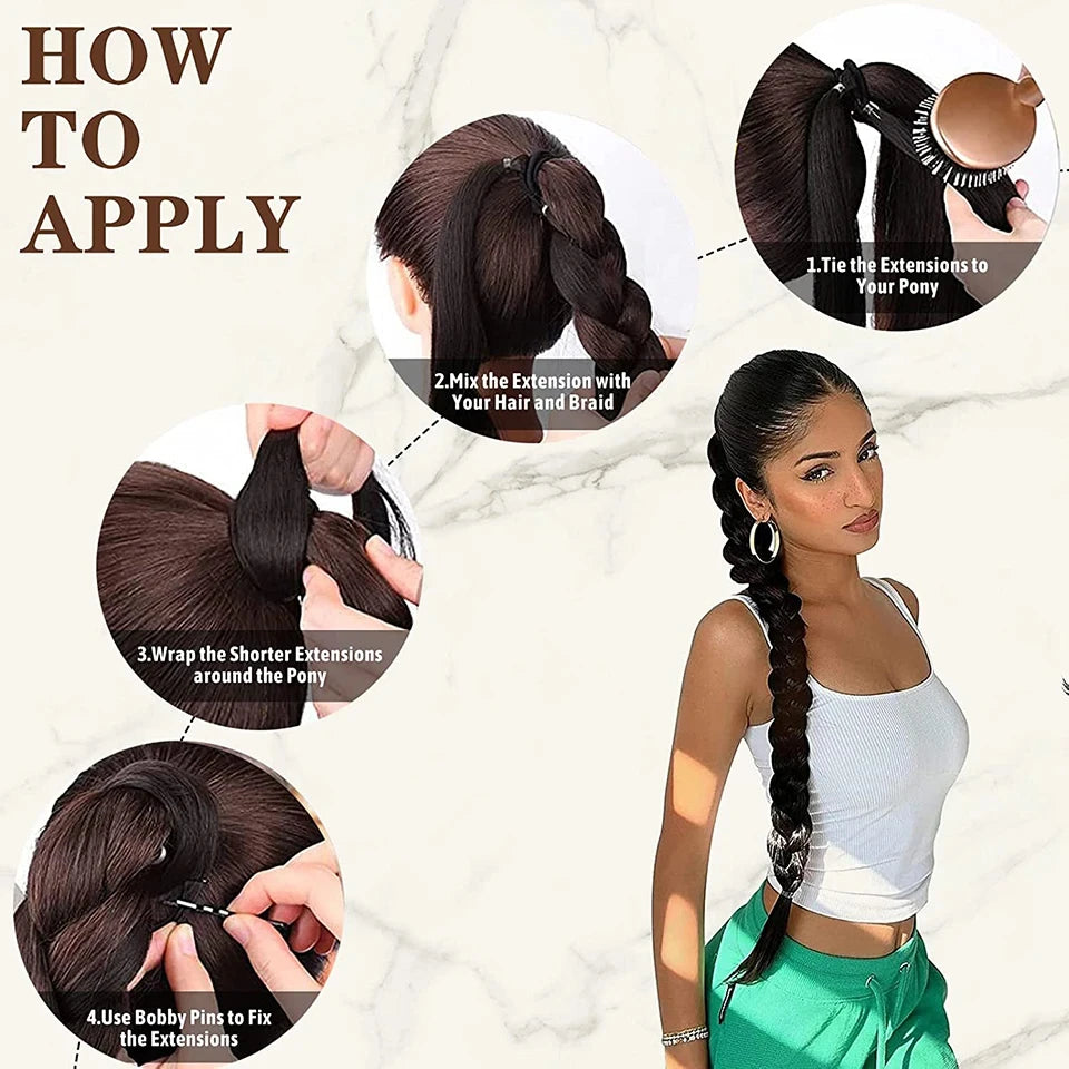 long hair ponytail with elastic tie straight