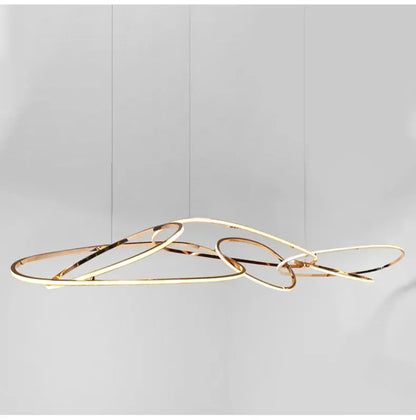 modern rose gold LED chandelier, irregular rings, for living and dining rooms, kitchen hanging lights luminaire