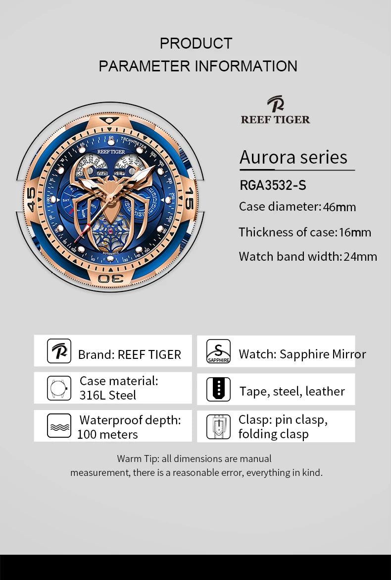 REEF TIGER  Design Sport Automatic l Watch Spider Dial  RGA3532SP