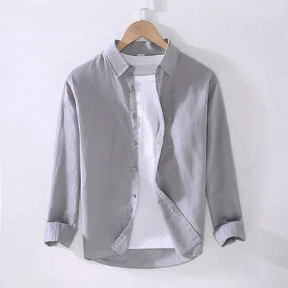 classic men long sleeve shirt in linen and cotton