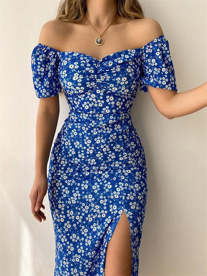 floral fantasy short sleeve party dress chic off-shoulder backless