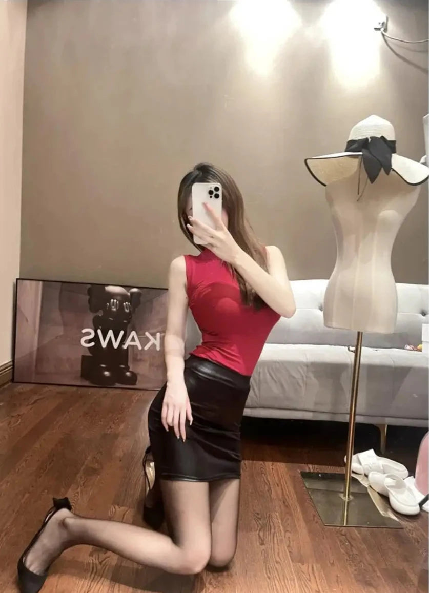 Korean style slim leather skirt