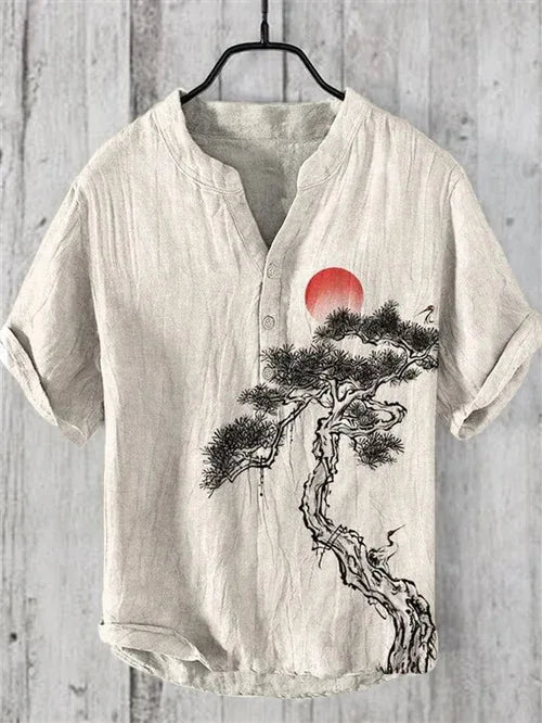 High Quality ,  Japanese Art Shirt , Dark tree with sun Ari brand