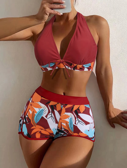 Bikini set short swimsuit women high waist swimwear printed beachwear