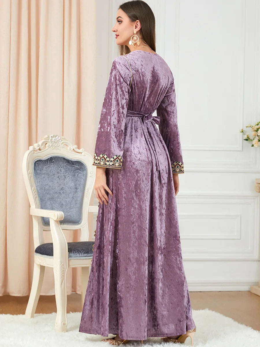 Dubai velvet dress women long dresses clothing turkey arabic dress