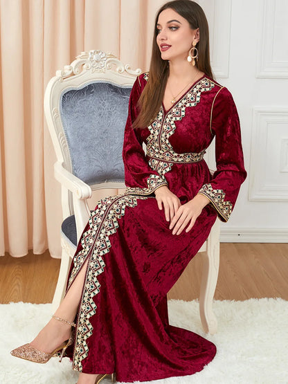 Dubai velvet dress women long dresses clothing turkey arabic dress