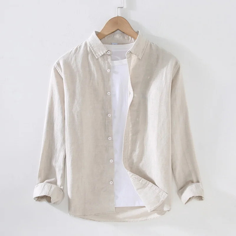 classic men long sleeve shirt in linen and cotton