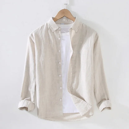 classic men long sleeve shirt in linen and cotton