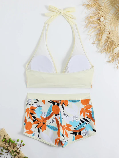 Bikini set short swimsuit women high waist swimwear printed beachwear