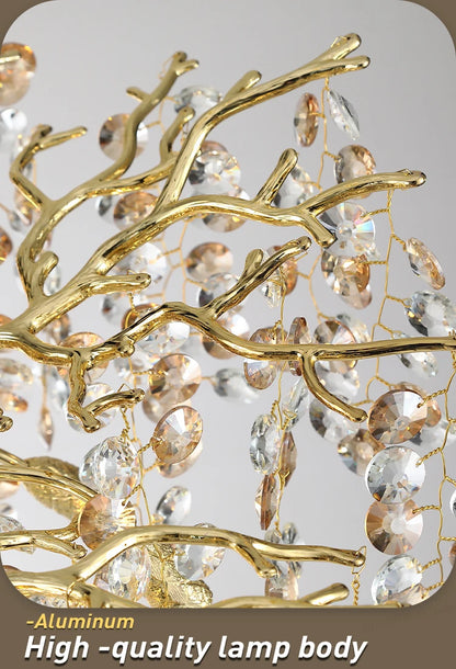 gold lustre sun crystal ceiling chandelier - led nordic home decoration