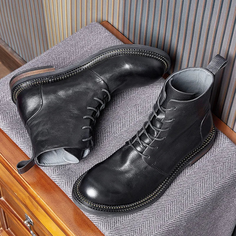 Handmade, high-quality, soft cow leather boots in British style.