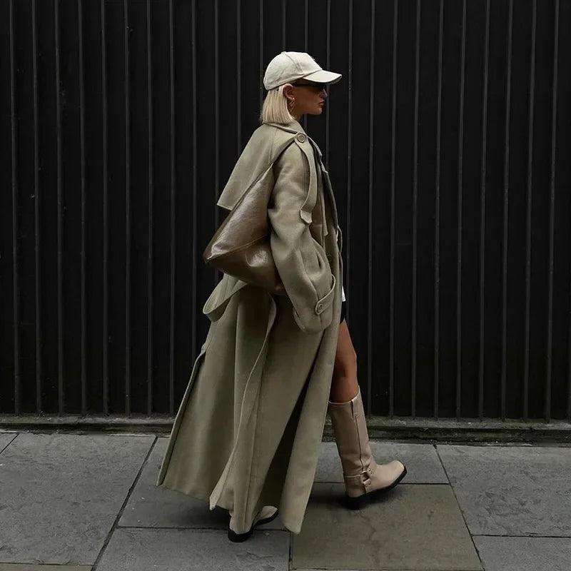 Solid long girls over coat full sleeve autumn winter lose street style - ARI