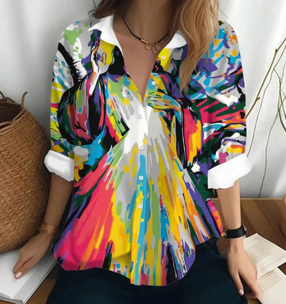 women sleeve t-shirt figure print loose button style