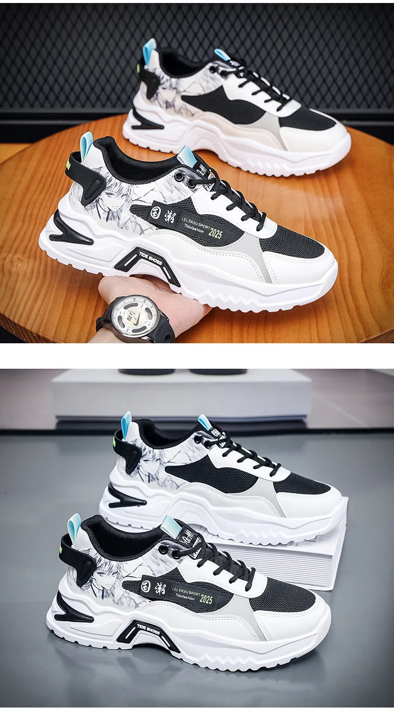 Japanese art, trendy men's sports shoes 2024. Lace-up, breathable shoes.