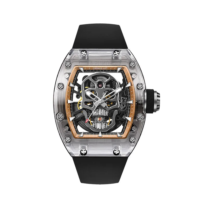 Cronus art mechanical men’s watch 50mm sapphire case skeleton skull dial