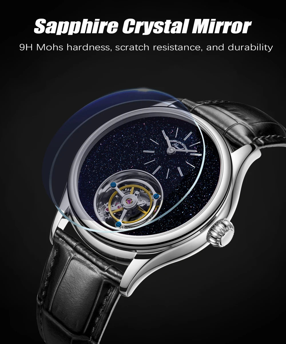 ARI ORBIS Tourbillon Movement Watch Mechanical Business Watches Starry Sky Sapphire Mirror Skeleton