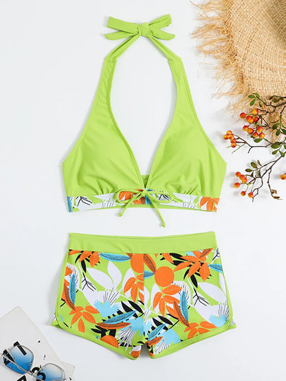 Bikini set short swimsuit women high waist swimwear printed beachwear