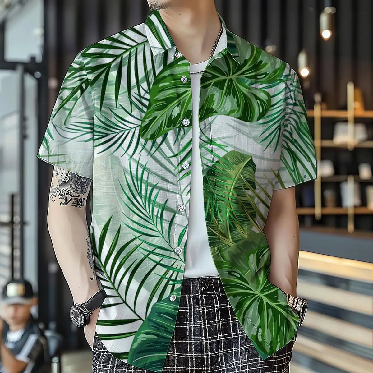 Men hawaiian seach shirt  casual short sleeve button down