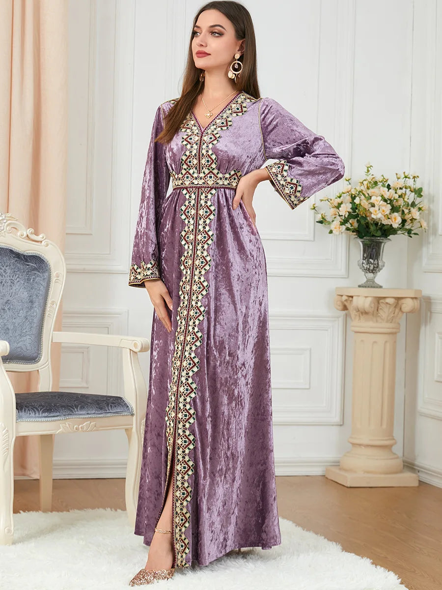 Dubai velvet dress women long dresses clothing turkey arabic dress