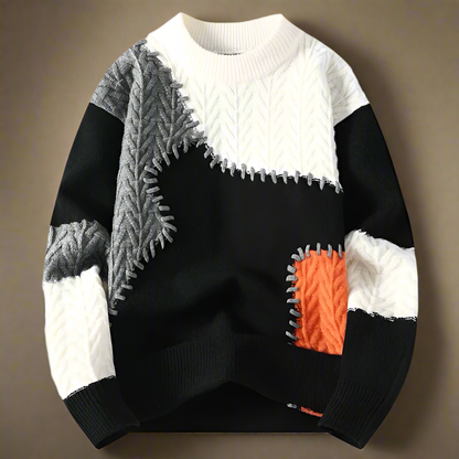 winter fashion patchwork sweater, thick and warm, streetwear style, loose sweater