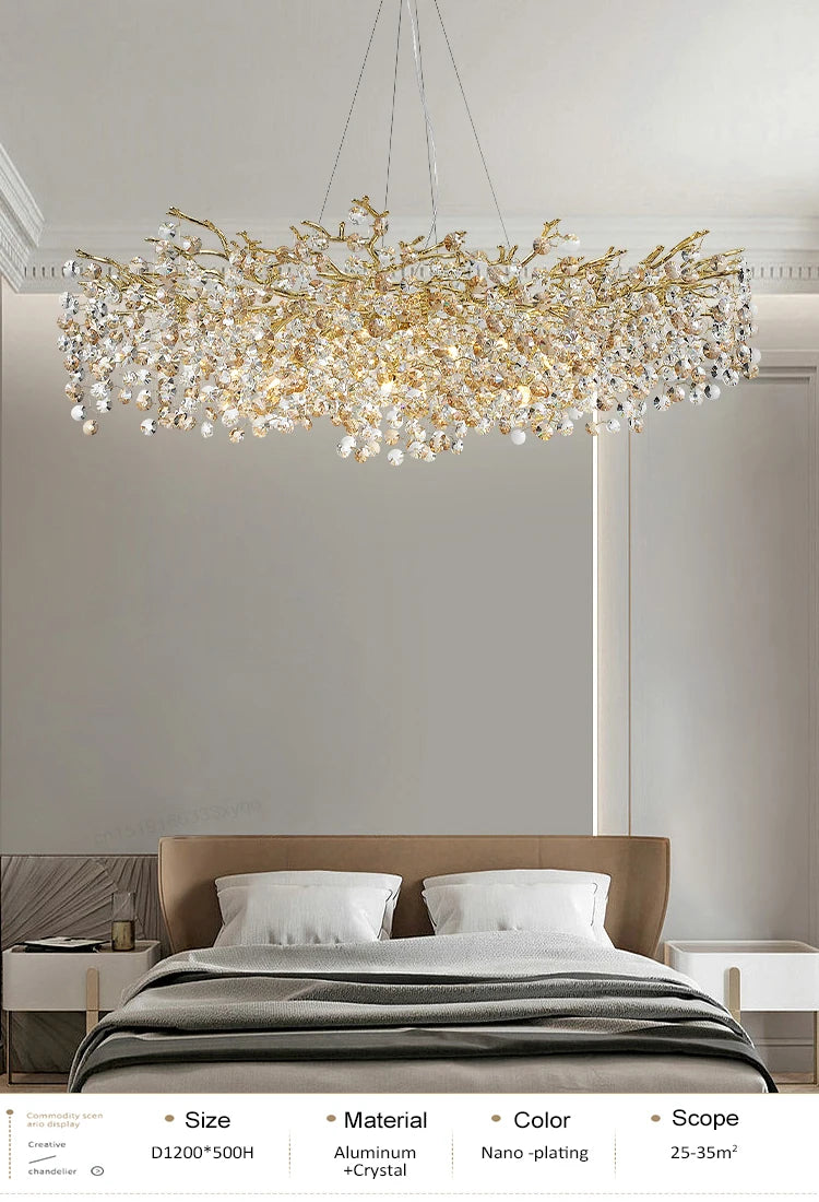 gold lustre sun crystal ceiling chandelier - led nordic home decoration