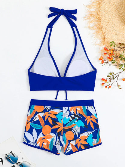 Bikini set short swimsuit women high waist swimwear printed beachwear