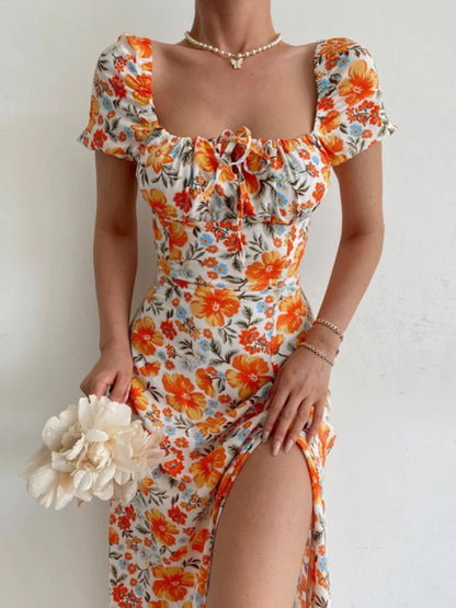 floral fantasy short sleeve party dress chic off-shoulder backless