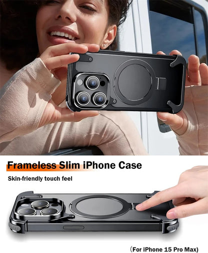 metal frameless kickstand magnetic matte case for magsafe iphone