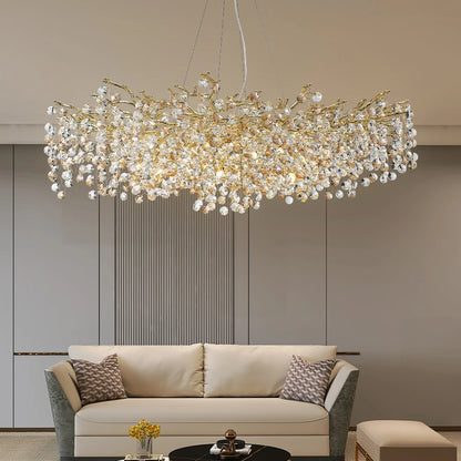 gold lustre sun crystal ceiling chandelier - led nordic home decoration