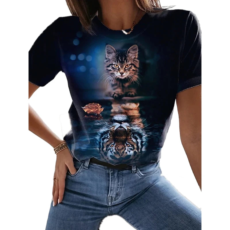 cats lover new fashion t-shirt women 3d cats print t-shirts