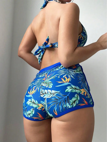 Bikini set short swimsuit women high waist swimwear printed beachwear