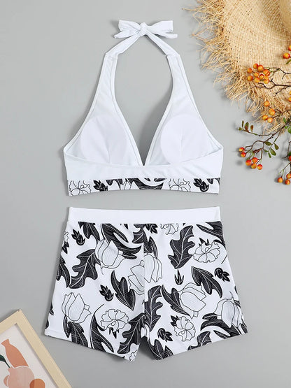 Bikini set short swimsuit women high waist swimwear printed beachwear