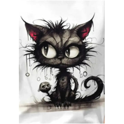 Women's Short Sleeve Cartoon Messy Cat