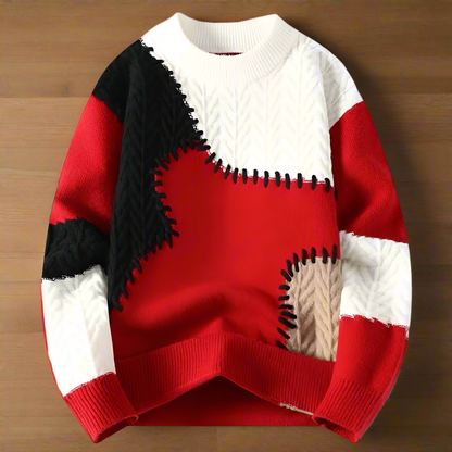 winter fashion patchwork sweater, thick and warm, streetwear style, loose sweater