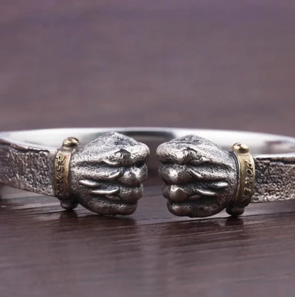 Masculine Fist Shaped Bracelet for Mens Vintage Solid 925 Silver Bangles Classic Jewelry