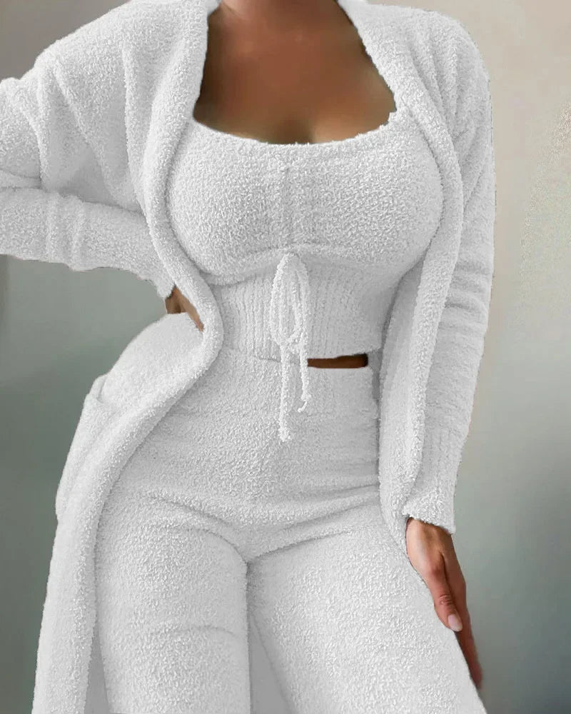 women's 3-piece pajama set  - crop top, pants & coat