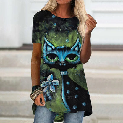 cat women's t-shirt round neck women's clothing loose t shirt for women fashion