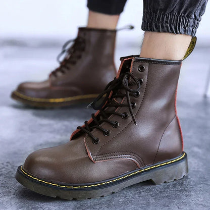 leather men ankle boots outdoor winter casual shoes lightweight warm work boots classic handmade