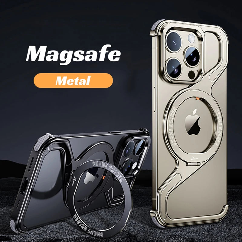 metal z shape magnetic magsafe stand - aluminum rimless phone cover