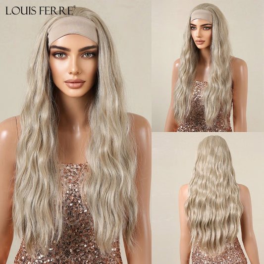 LOUIS FERRE Long  Kinky Curly Headband  Wigs for Women Blonde Light Brown Wavy Hair With Clips Daily Natural Hair