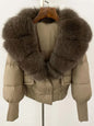 winter women's white duck down jacket with real raccoon fox fur collar loose fit coat