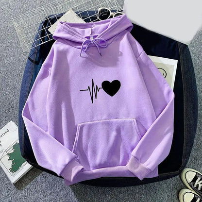 women hoodie drawstring warm pullover heart print spring hoodie