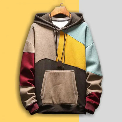 Men Autumn Hoodie Color Matching Thin  Hooded Long Sleeves  Hoodie Men