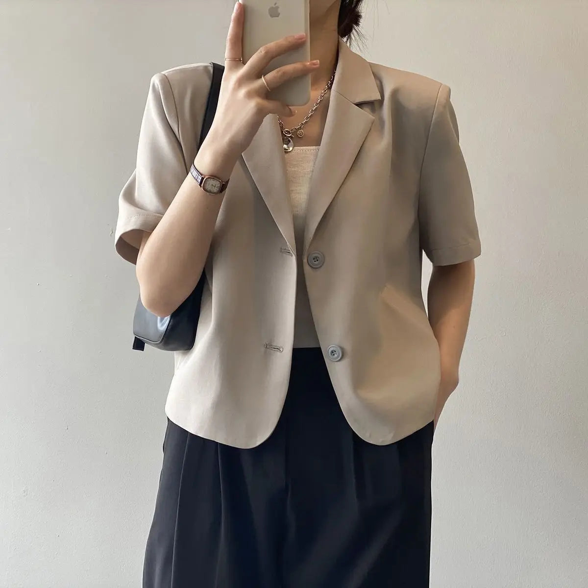 suit top women thin jacket outerwears casual short sleeve blazers solid cotton coats